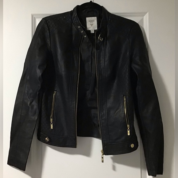 Black with Golden Detailed Leather Jacket - Picture 4 of 4